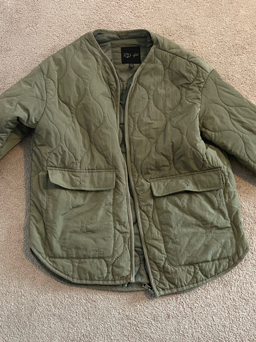 RD Style Olive Quilted Zip-Front Jacket